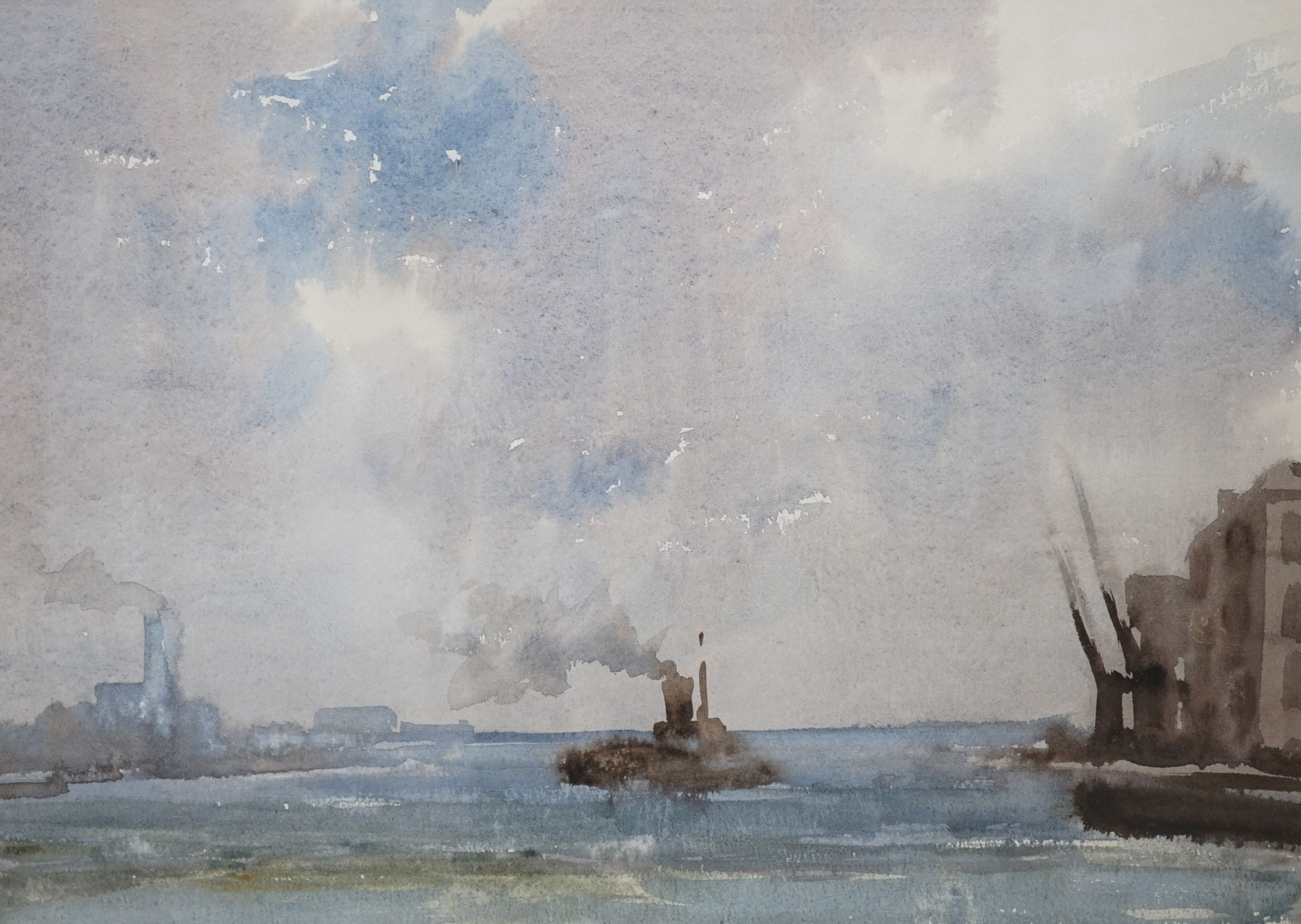 C.V. Parker, watercolour, Tug leaving harbour, 32 x 45cm
